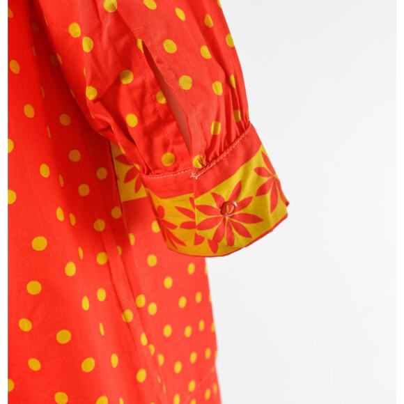 Vintage 60s Red Polka Dot Mod Collared Shift Long Sleeve Casual Smock Dress M L - Picture 5 of 8